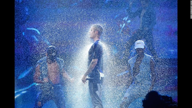 La estrella del pop Justin Bieber durante una presentación en Nueva York en su gira ‘Purpose’ el 18 de julio.