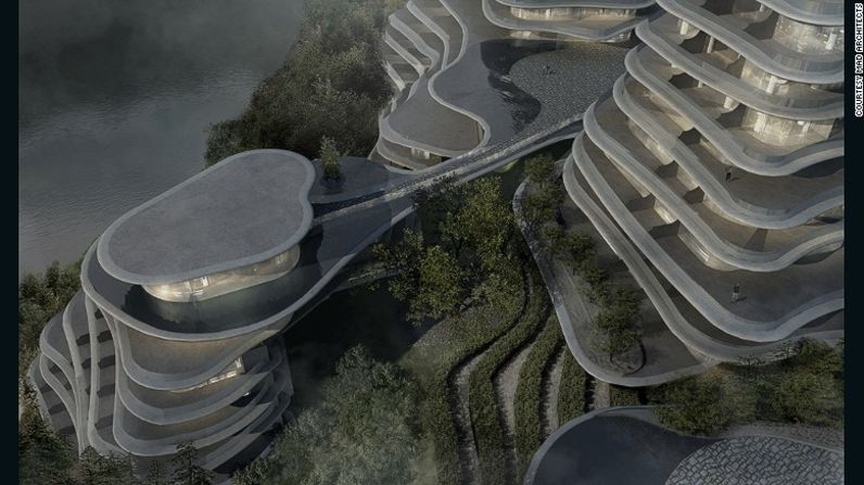 Emulando las colinas ondulantes y las plantaciones escalonadas de té de la región, las construcciones más bajas del proyecto de pueblo de Huangshan, en la provincia de Anhui (China), servirán tanto para uso público como privado.