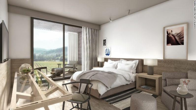 El hotel boutique Las Alcobas (en el valle de Napa, California, Estados Unidos) tiene 68 habitaciones y suites con terrazas exteriores privadas y equipadas con chimeneas, sin mencionar las magníficas vistas que ofrecen de los viñedos de la región.