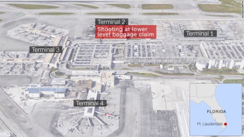 Mapa del aeropuerto de Fort Lauderdale. El tiroteo se presentó en la Terminal 2