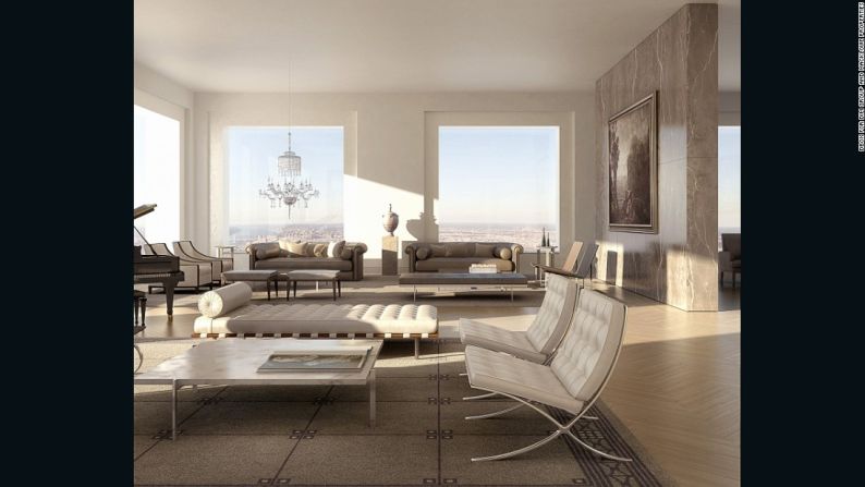 El Penthouse, 432 Park Avenue, Nueva York (87.700 millones de dólares) — La venta de esta casa significó el negocio cerrado más grande en Nueva York el año pasado. Este penthouse de 760 metros cuadrados en el último piso de la torre residencial más alta del mundo, diseñado por el arquitecto Rafael Viñoly, fue comprado por el multimillonario saudí Falaz Al Hoakir en un negocio que se reportó fue cerrado en septiembre.