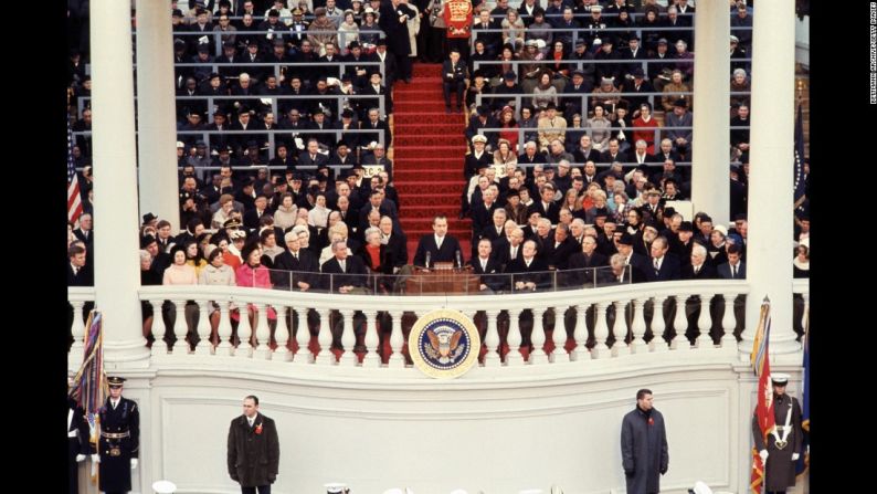 Richard Nixon durante su discurso de toma de posesión en 1969. Este presidente fue reelegido en 1972, pero renunció dos años después.