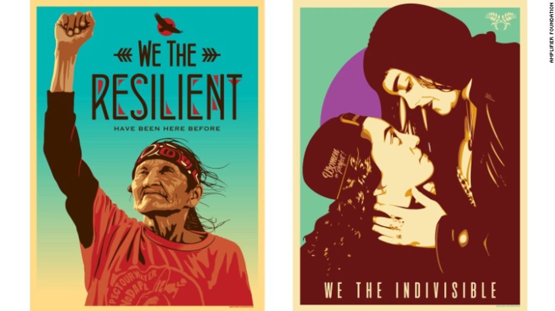 “We The Resilient” ("Nosotros, los resistentes") de Ernesto Yerena, a la izquierda, y "We The Indivisible" ("Nosotros, los indivisibles") de Jessica Sabogal también hacen parte de la campaña de Amplifier Foundation.