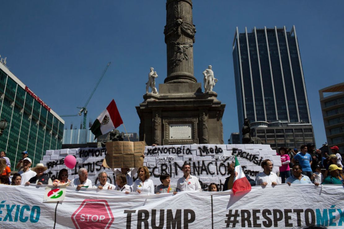 MEXICO CITY, MEXICO - FEBRUARY 12:  Demonstrators march to the Plaza Angel Independencia February 12, 2017 in Mexico City, Mexico. The marchers protested the policies of President Donald Trump and Prime Minister Enrique Pena Nieto of Mexico.