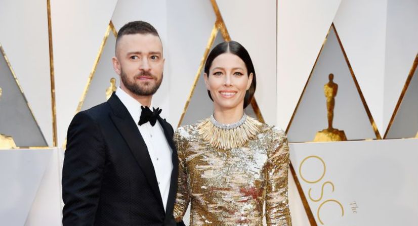 Justin Timberlake y Jessica Biel en la alfombra roja.