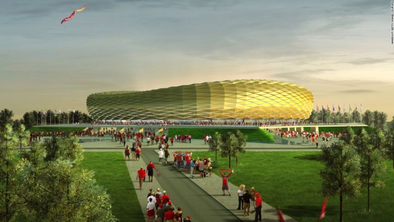 Estadio de Kaliningrado, Kaliningrado. Construido en el corazón de Kaliningrado en la isla de Oktyabrsky, una sección de tierra entre Polonia y Lituania que permaneció prácticamente virgen hasta su selección como sede de la Copa del Mundo. El diseño del estadio está basado en el del Allianz Arena del Bayern Munich.