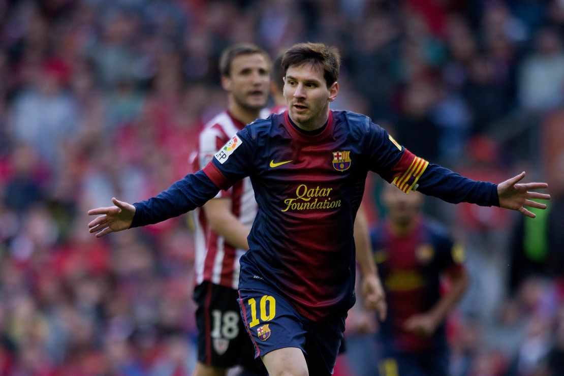 Messi celebra tras anotarle al Athletic Club de Bilbao, el 27 de abril del 2013.