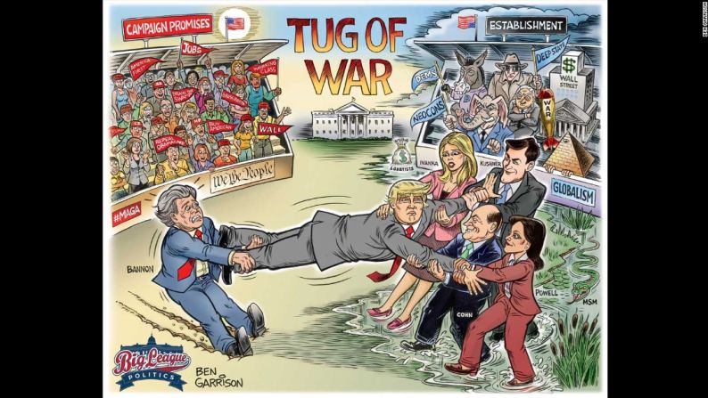 "Jalando la guerra". Ben Garrison es un caricaturista independiente de Montana, Estados Unidos.