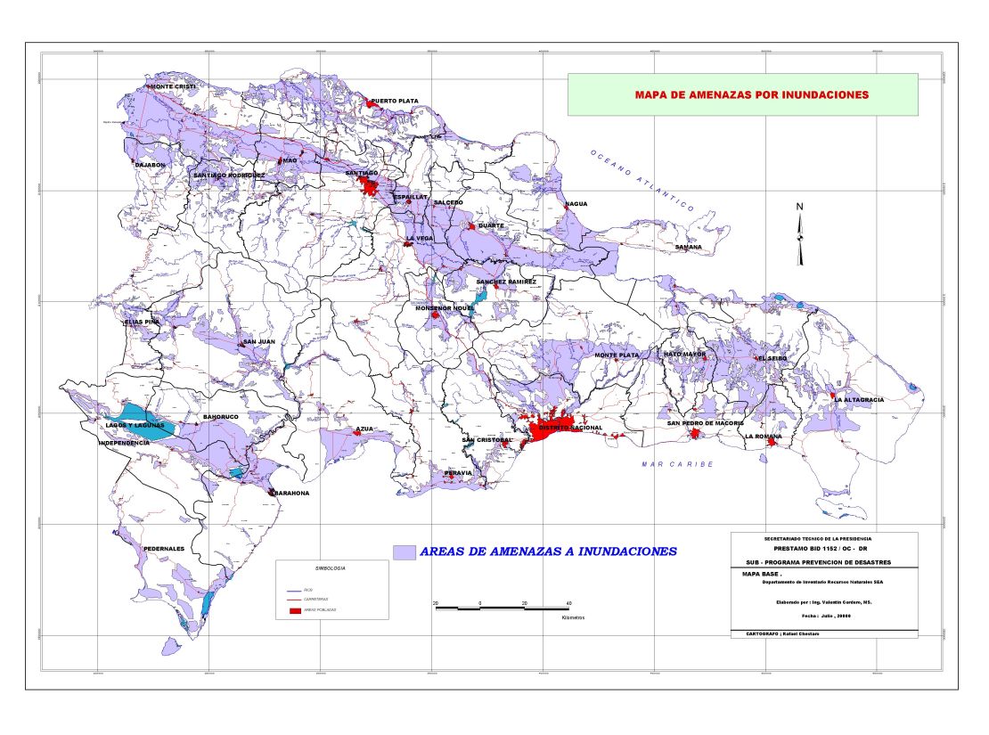 Mapa de amenazas por inundaciones en República Dominicana.