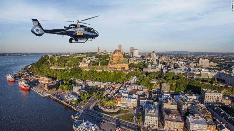 La empresa GoHelico tiene su sede en el Aeropuerto Internacional Jean Lesage de Quebec y ofrece recorridos aéreos por esta ciudad de 400 años que es patrimonio mundial de la Unesco.