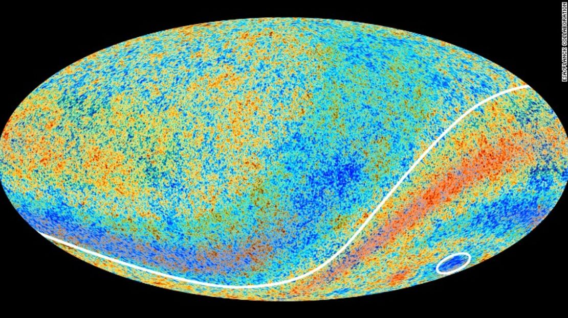 El área señalada en este mapa de microondas cósmico que dejó el Big Bang es el Punto Frío que los científicos están investigando.