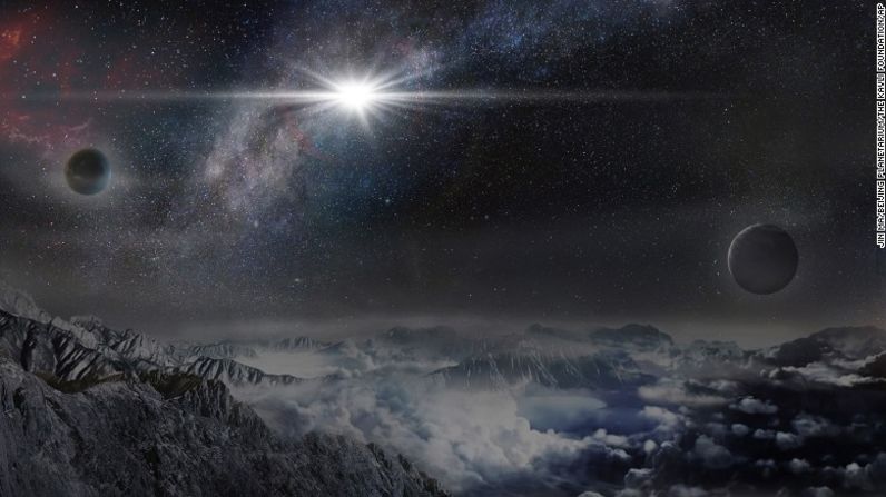 Un equipo internacional de astrónomos pudo haber descubierto la supernova más grande y brillante de la historia. La explosión fue 570 mil millones de veces más brillante que el sol y 20 veces más brillante que todas las estrellas de la Vía Láctea combinadas, según un comunicado de la Universidad Estatal de Ohio, que lidera el estudio. Los científicos están esforzándose por definir la fuerza de la supernova. Esta imagen muestra la impresión artística de la supernova como aparecería de un exoplaneta situado a unos 10.000 años luz de distancia.