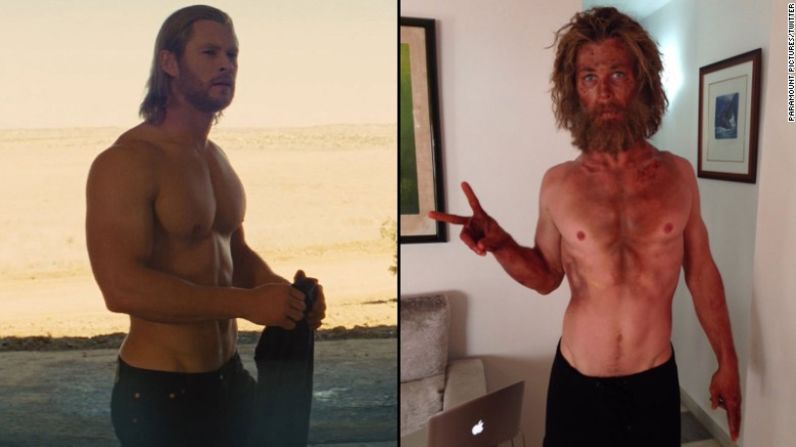 Conoces a Chris Hemsworth como el musculoso Thor (a la izquierda en 2011). pero en la foto a la derecha, publicada por él en Twitter en 2015, muestra el resultado de una dieta de 'naufrago' para la película "In the Heart of the Sea".