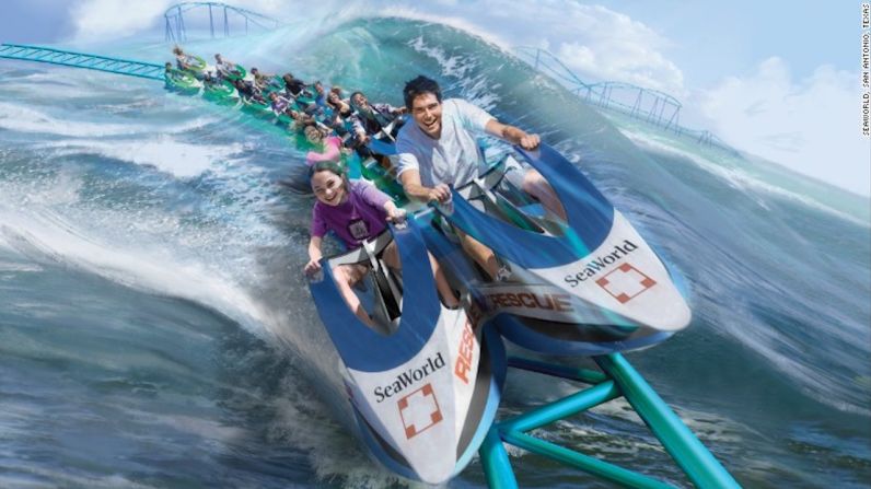 'Wavebreaker: The Rescue Coaster', Seaworld, San Antonio, Texas — Inspirado en el programa de televisión de ABC, ’Sea Rescue’, esta montaña rusa tiene carros de carreras con estilo de jet ski para rescatar animales en problemas. Cuando se inaugure en junio hará un viaje de 792 metros sobre todo en el agua, con asensos de hasta 18 metros de altura.