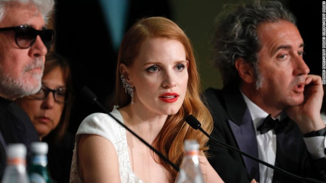 Jessica Chastain durante su discurso en la rueda de prensa de cierre del Festival de Cannes.