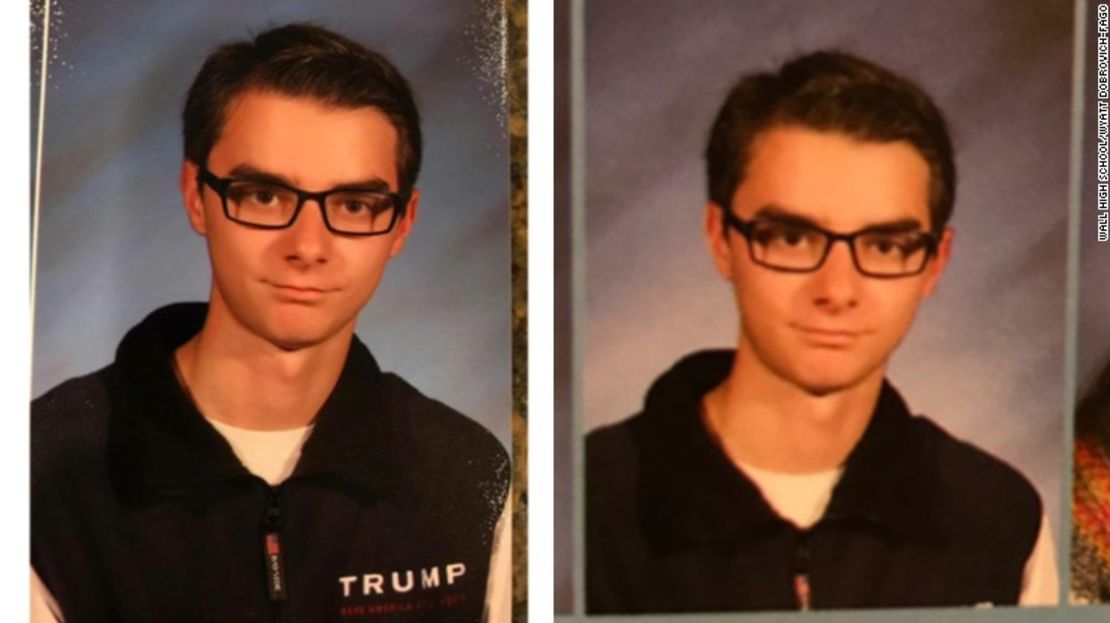 La foto del anuario del estudiante Wyatt Dobrovich-Fago también fue alterada.