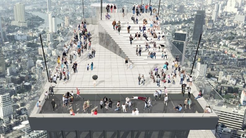 "Ya se pueden oír los gritos de la gente". El piso de observación (Sky Observation Deck and Bar) del MahaNakhon abrirá sus puertas en el 2018. Tendrá un piso voladizo de cristal.