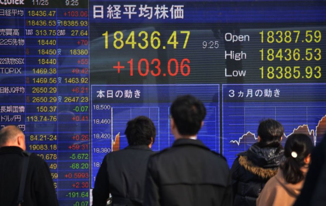 Transeúntes miran los indicadores del mercado TSE en Tokio.