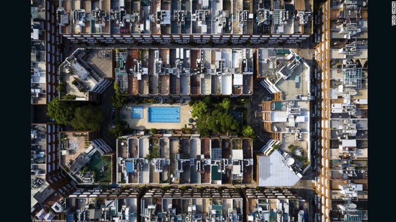 "Densidad lujosa" es el nombre de esta imagen aérea de las residencias más lujosas de Hong Kong.