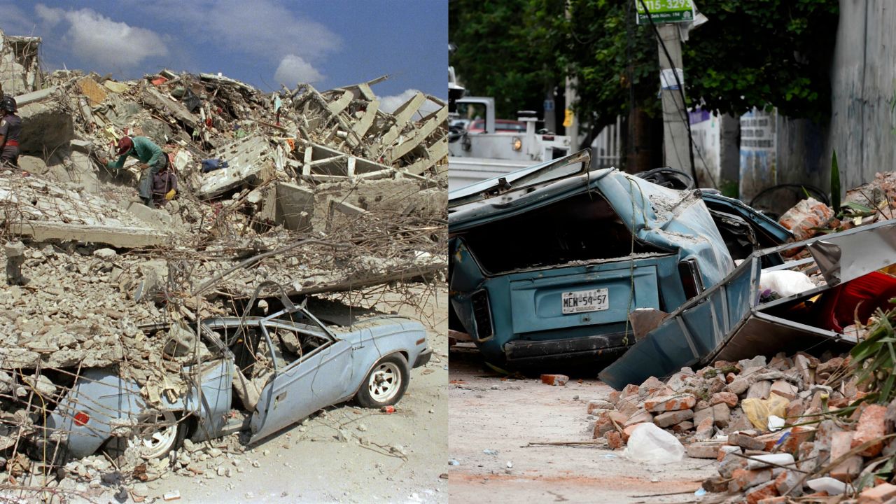 A la izquierda, una imagen del terremoto de 1985 en México. A la derecha, una del sismo en 2017