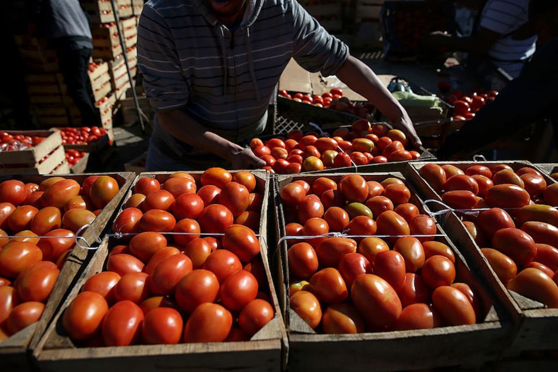 Venta de tomates en Tijuana, México.