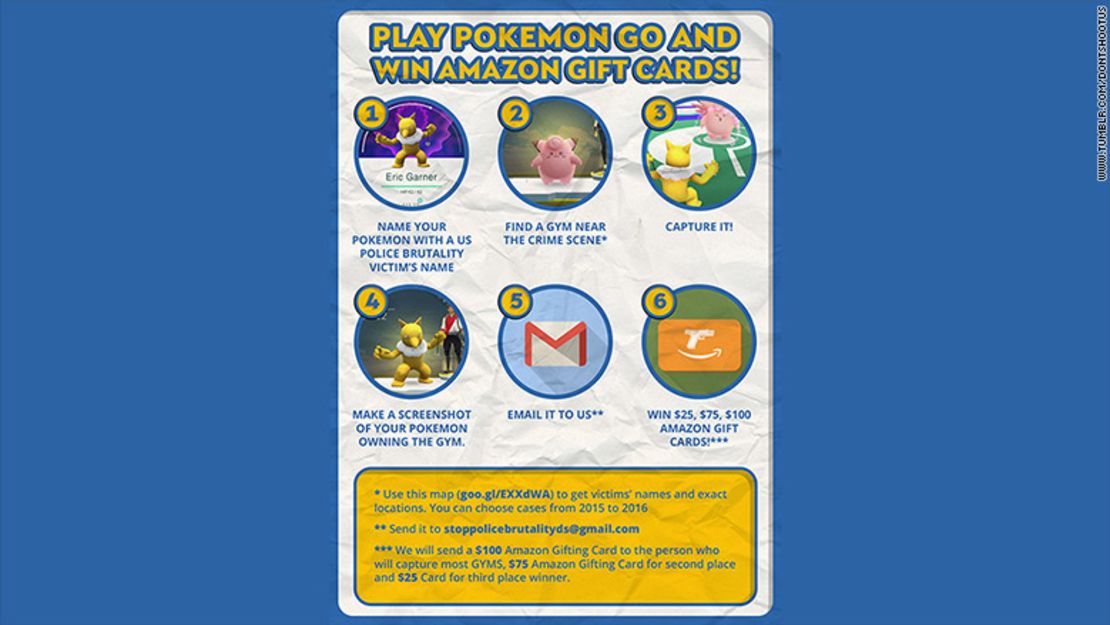 Una imagen que promovía el concurso de Pokémon Go organizado por la campaña 'No nos disparen'.