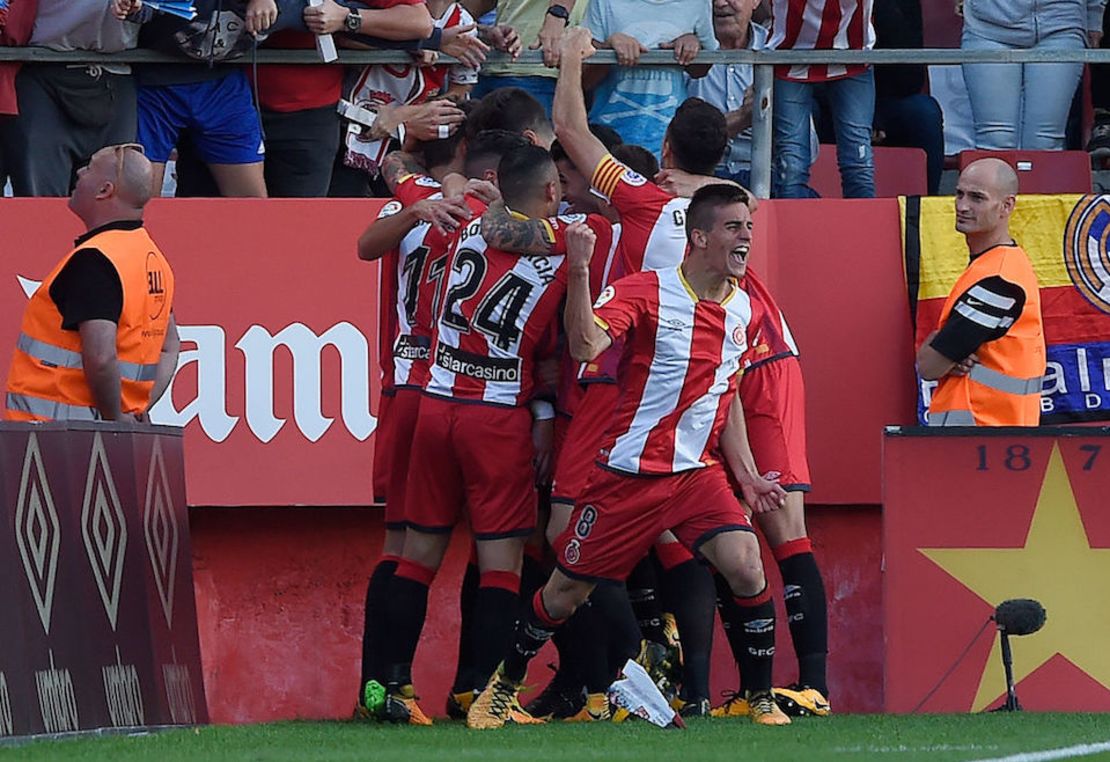 El Girona celebra su triunfo ante el Real Madrid.