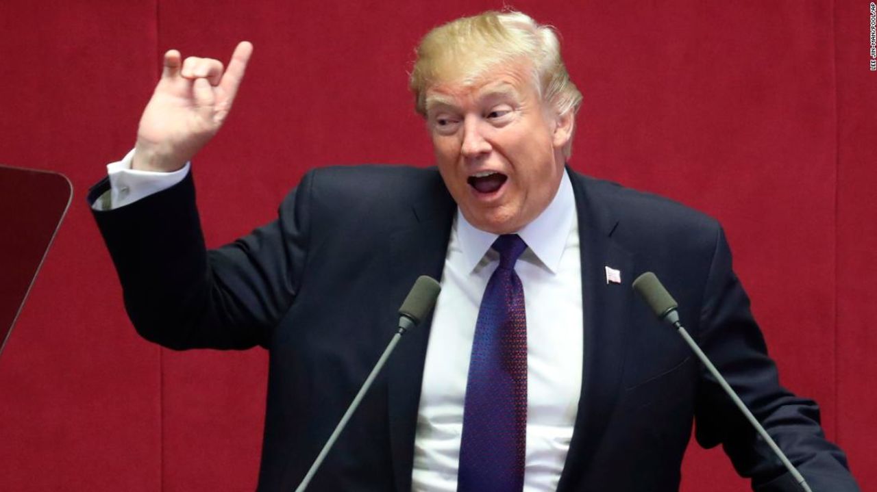 U.S. President Donald Trump delivers a speech at the National Assembly in Seoul, South Korea, Wednesday, Nov. 8, 2017.