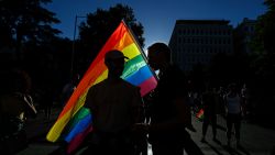 Participants hold a rainbow flag during the WorldPride 2017 parade in Madrid on July 1, 2017.
Revellers took to the rainbow streets of Madrid today in the world's biggest march for gay, lesbian, bisexual and transgender rights. Carried along by the slogan "Viva la vida!" (Live life!), the parade of 52 floats started partying its way through the centre later afternoon in celebration of sexual diversity, under high security.


 / AFP PHOTO / OSCAR DEL POZO