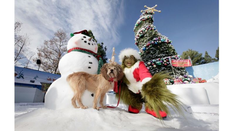 'El Grinch' posa con Max el perro, en los Universal Studios de Hollywood en California. Si estás en la costa este, podrás ver otra Villaquién en el resort de Universal Orlando en Florida.