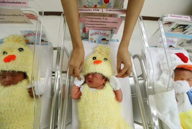 3 de enero — Un grupo de bebés fueron vestidos con disfraces de pollos en un hospital de Bangkok, Tailandia. El hospital visitó así a los recién nacidos para celebrar el Año del Gallo, que estaba a punto de empezar en el zodiaco chino.