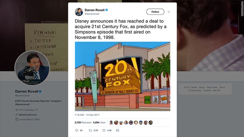 El episodio llamado "When You Dish Upon A Star" ("Cuando se anhela una estrella"), transmitido por primera vez el 8 de noviembre de 1998, muestra a un edificio que en frente tiene un letrero con las palabras "20th Century Fox, una división de Walt Disney Co.". En diciembre de 2017 Disney anunció la compra de la mayor parte de 21st Century Fox.