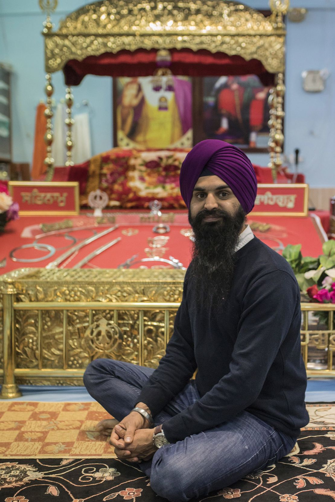 Gagandeep Singh Khalsa en el templo sij Gurudwara Gurdarshan Sahib, en El Reval, Barcelona.