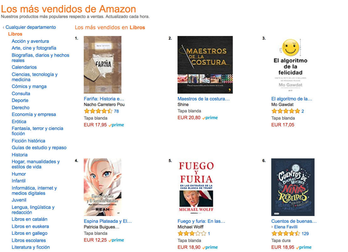 Libros más vendidos en Amazon en España el 21 de febrero de 2017