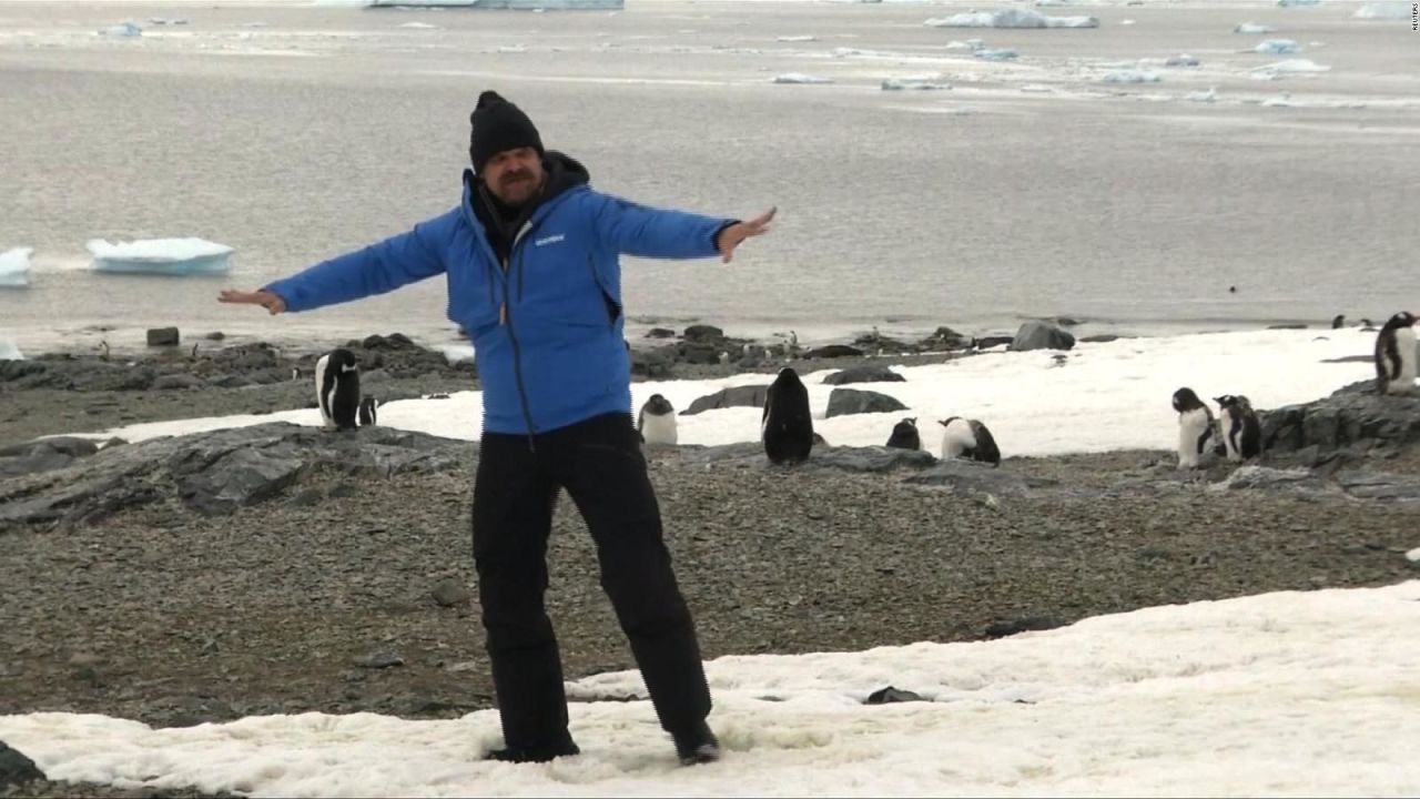 Actor de "Stranger Things" baila con pingüinos en la Antártida