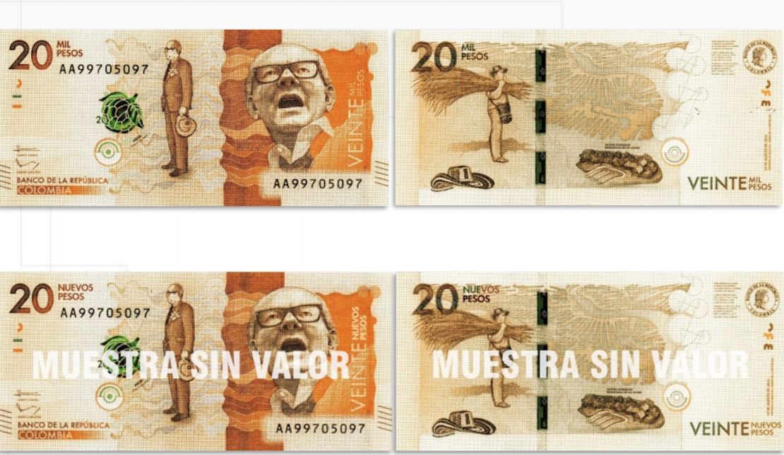 Colombia cambió recientemente su familia de billetes. Los de arriba tienen la palabra 'Mil' y los nuevos tendrían la palabra "nuevos pesos" en su lugar.