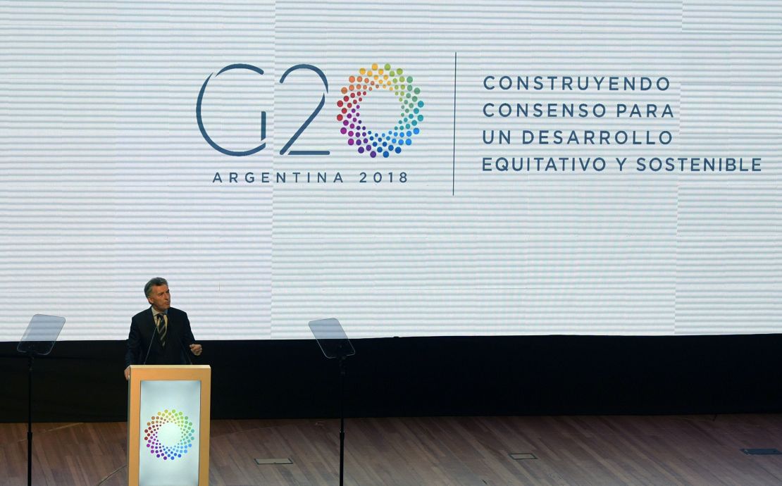 El presidente de Argentina, Mauricio Macri, durante un discurso en la ceremonia de apertura de la presidencia de su país en el G20.