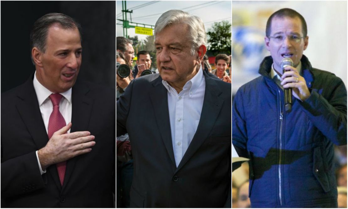 José Antonio Meade (izquierda), Andrés López Obrador (centro) y Ricardo Anaya (D) lideran la intención de voto en México tres meses antes de las elecciones.