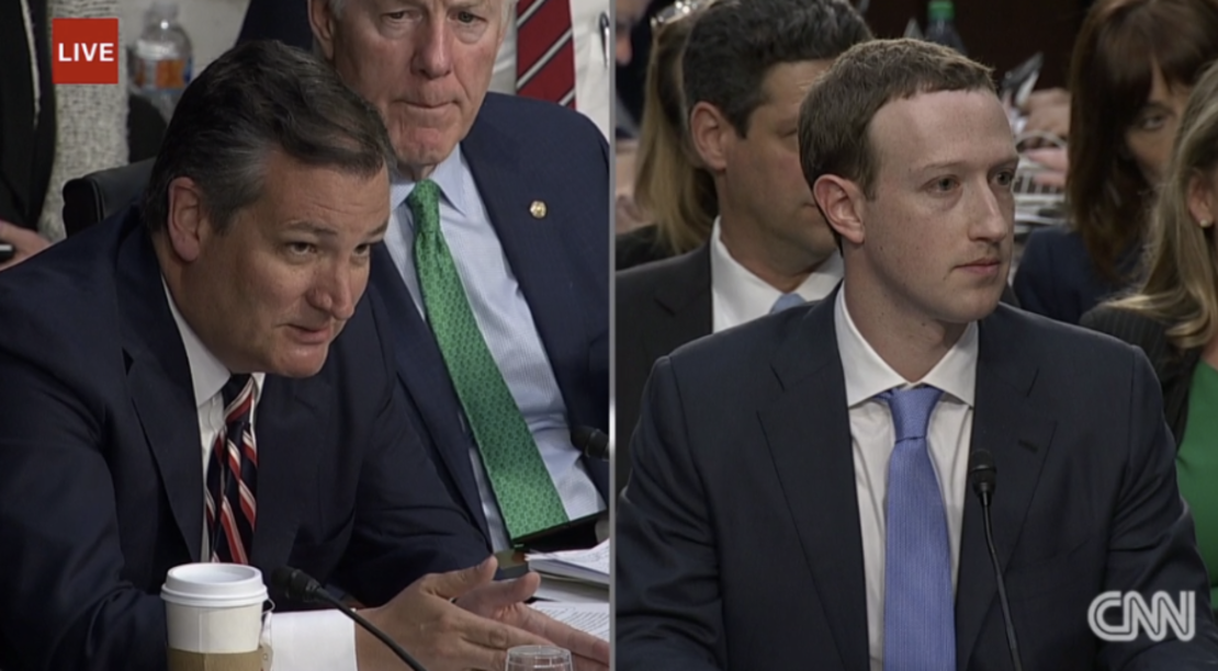 Ted Cruz y Mark Zuckerberg durante la audiencia.