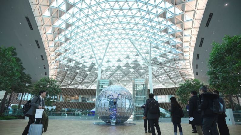 Más verde y más inteligente: los árboles que crecen dentro de la nueva Terminal 2 de Incheon se suman a la atmósfera relajada.