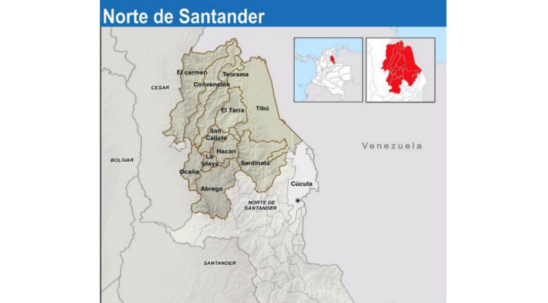 La zona del Catatumbo está compuesta por los municipios de Tibú, Hacarí, Teorama, San Calixto, El Tarra, El Carmen, La Playa y Convención en el Norte de Santander.