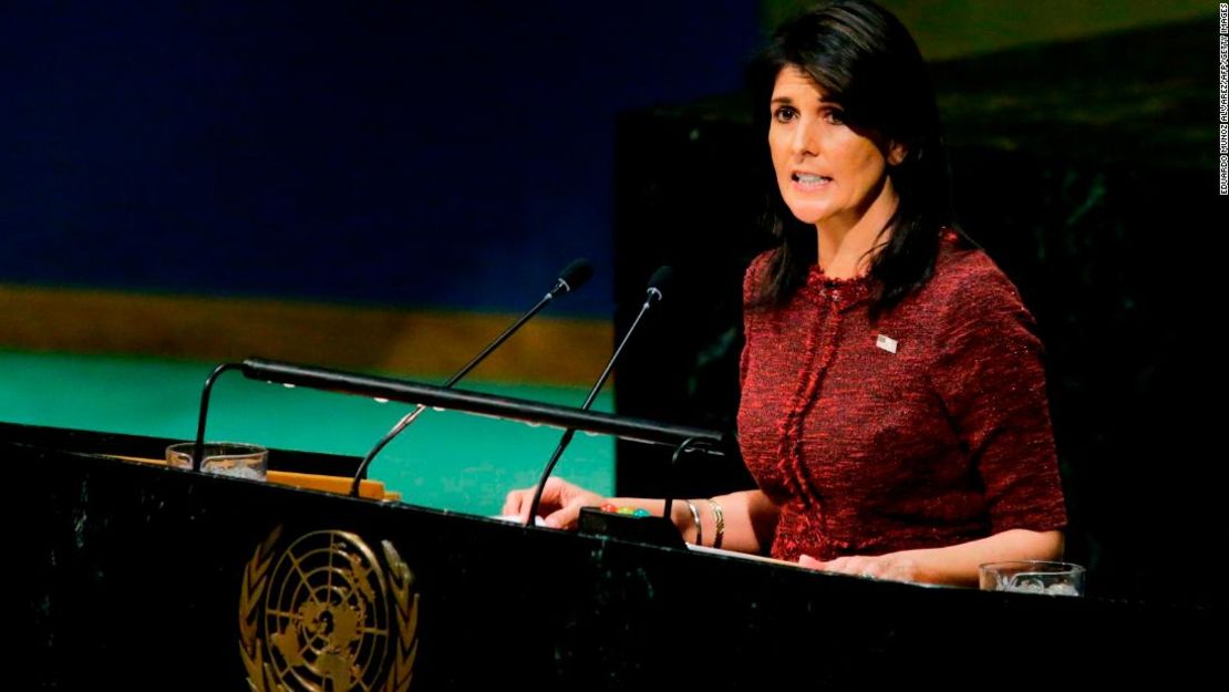 Nikki Haley, durante un discurso en la sede de la ONU.