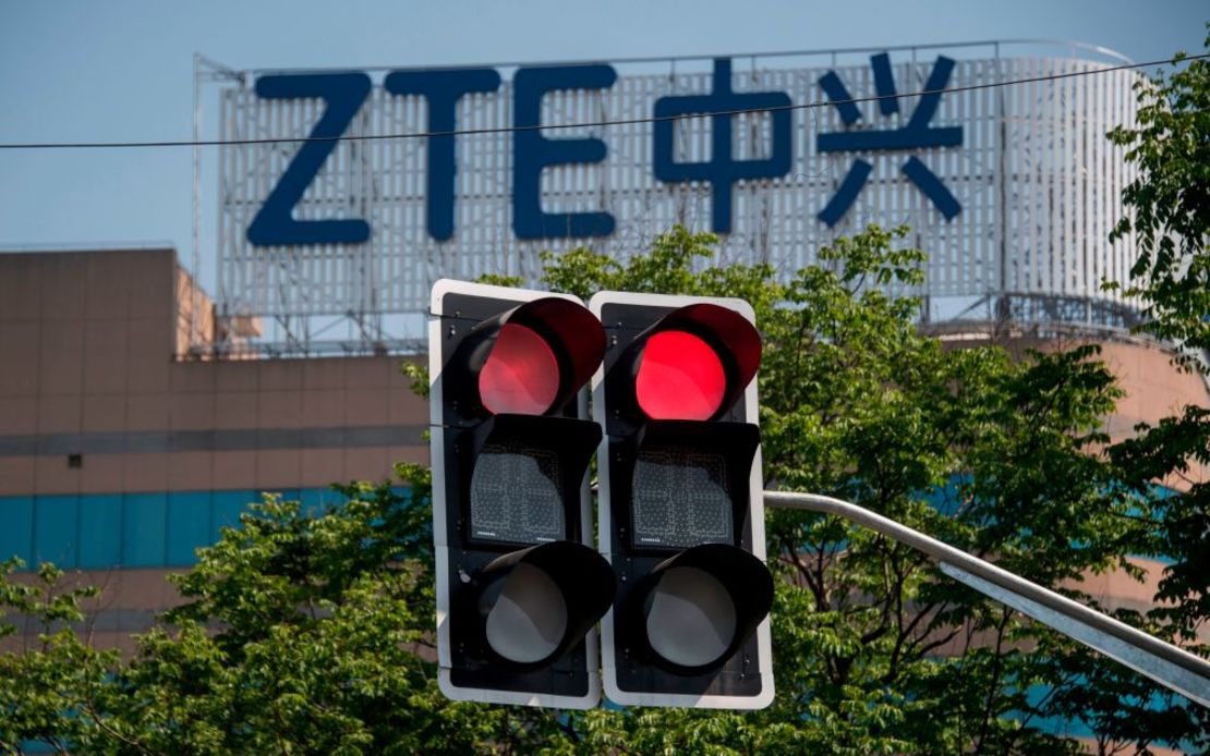 Vista de la sede de ZTE en Shanghai el 3 de mayo de 2018.