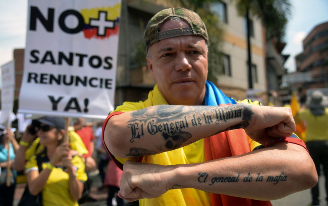 Jhon Jairo Velasquez, alias ‘Popeye’, participó en una marcha contra el presidente Juan Manuel Santos y el acuerdo de paz con las FARC, el 1 de abril de 2017.