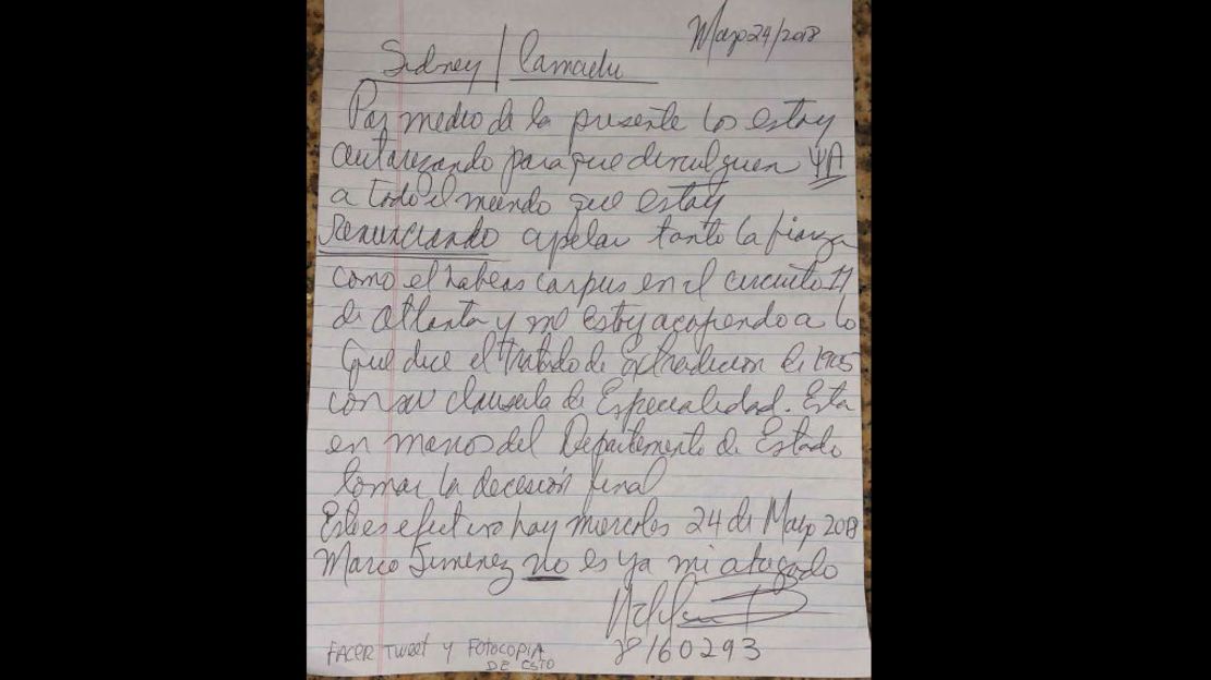 En esta carta, Ricardo Martinelli renuncia a los beneficios legales en Estados Unidos para evitar su extradición a Panamá.