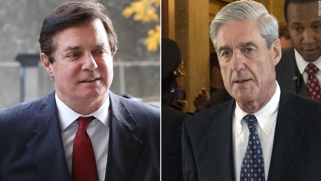 A la derecha aparece Paul Manafort, exdirector de campaña de Donald Trump; a la izquierda aparece Robert Mueller, fiscal especial para la trama rusa en las elecciones presidenciales de 2016.