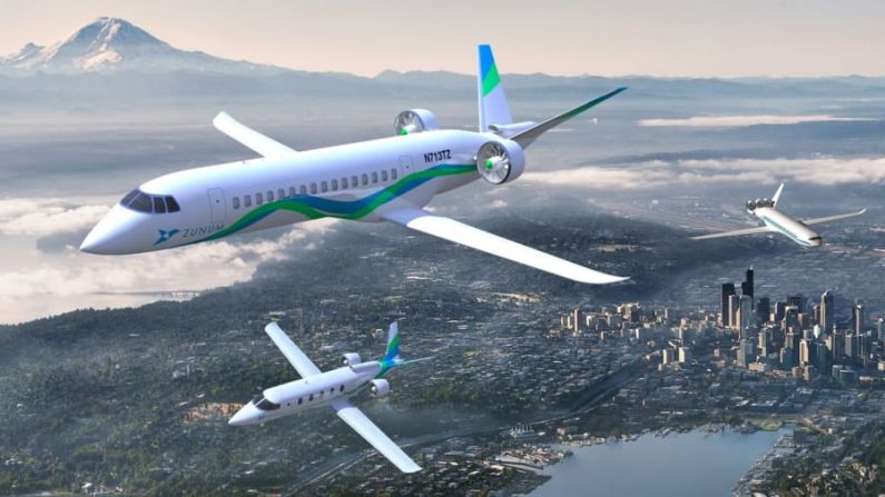 Zunum. El avión híbrido eléctrico de Zunum promete algo similar a un viaje aéreo de puerta a puerta, volando silenciosa y económicamente a miles de aeródromos locales poco empleados y evitando aeropuertos más grandes e ineficientes que suelen estar congestionados.