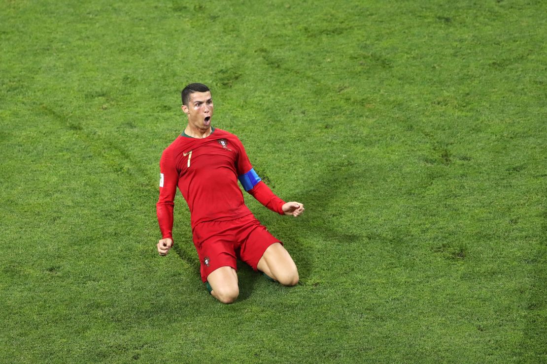 Ronaldo celebra un gol en el primer partido de Portugal en Rusia 2018, contra España.