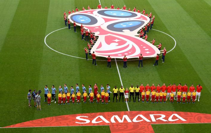 Los actos protocolares de Uruguay vs. Rusia en el Samara Arena de Rusiaa el 25 de junio de 2018.