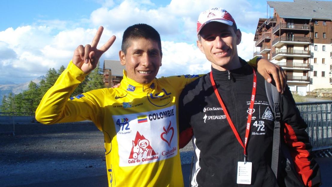 Nairo Quintana (derecha) con Luis Fernando Saldarriaga (a la izquierda).